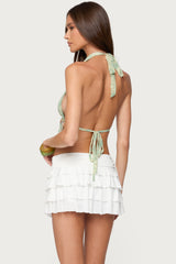 Lace Split Front Backless Top