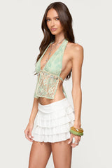 Lace Split Front Backless Top