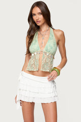Lace Split Front Backless Top