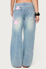 Trish Satin Effect Stars Low Rise Jeans