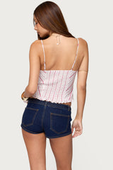 Alaine Floral Striped Ruffle Tank Top