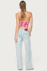 Contrast Floral Crochet Halter Top