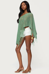 Sequin Fringe Knit Poncho