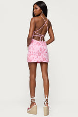 Ayv Sequin Floral Backless Mini Dress