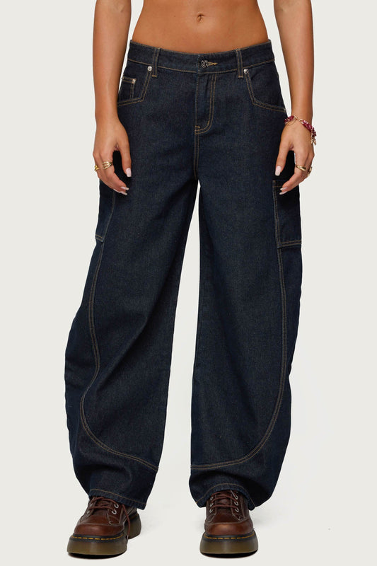 Aden Contrast Stitch Barrel Jeans