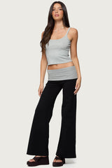 Wide Leg Contrast Fold Over Pants