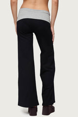 Wide Leg Contrast Fold Over Pants