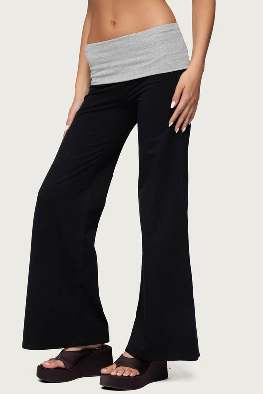 Wide Leg Contrast Fold Over Pants