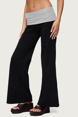 Wide Leg Contrast Fold Over Pants