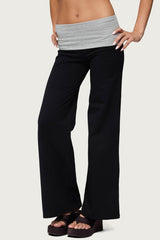 Wide Leg Contrast Fold Over Pants