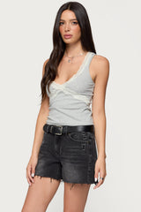 Oriana Contrast Lacey V Neck Top