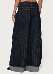 Cuffed Low Rise Wide Leg Jeans