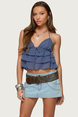 Zephi Split Front Ruffled Top