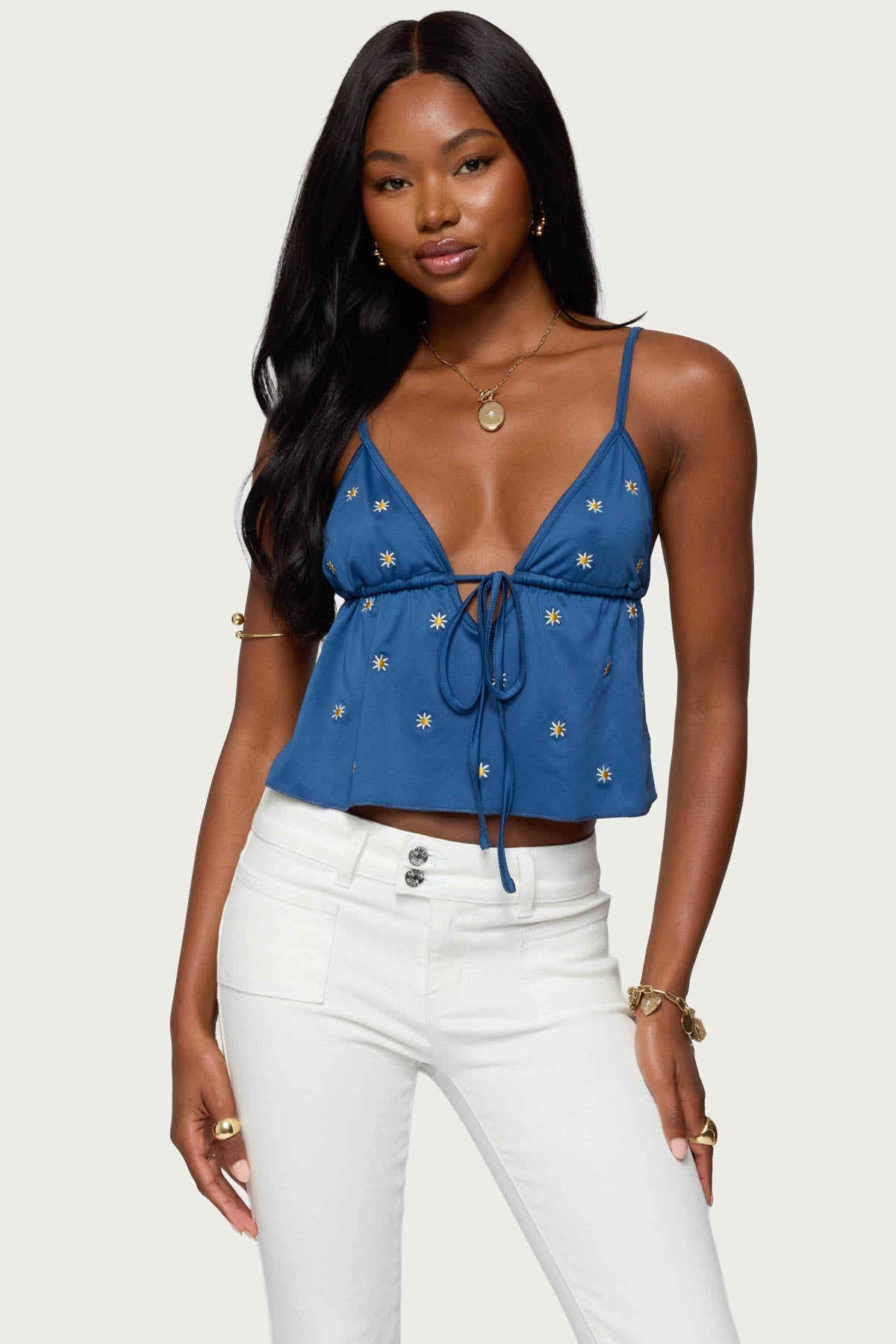 Soleil Embroidered Open Back Top