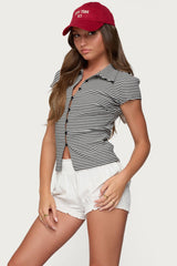 Beau Striped Ribbed Button Up Top