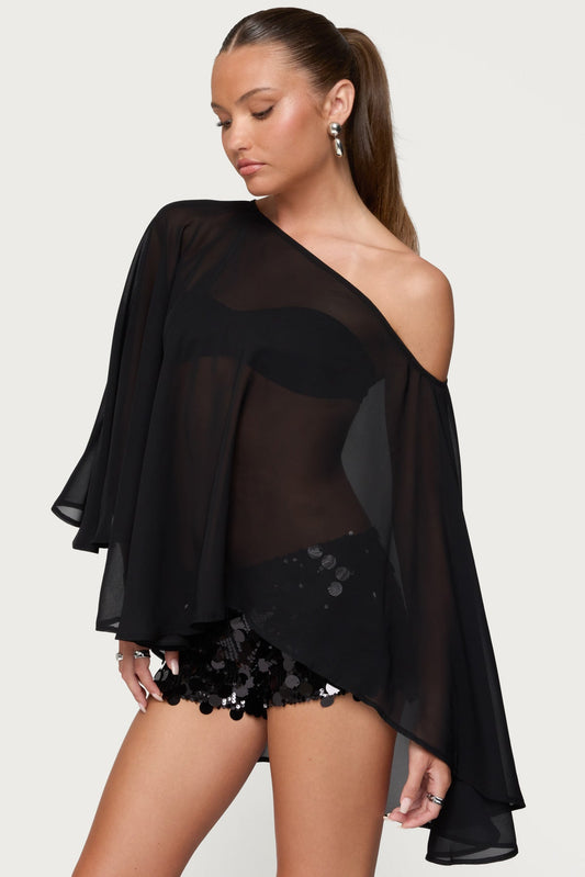 Sheer Chiffon Asymmetric Poncho