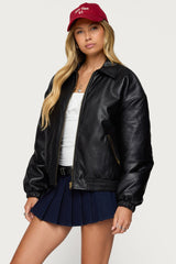 Halley Faux Leather Bomber Jacket