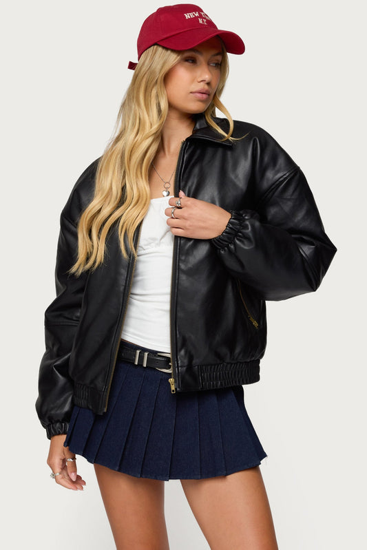 Halley Faux Leather Bomber Jacket