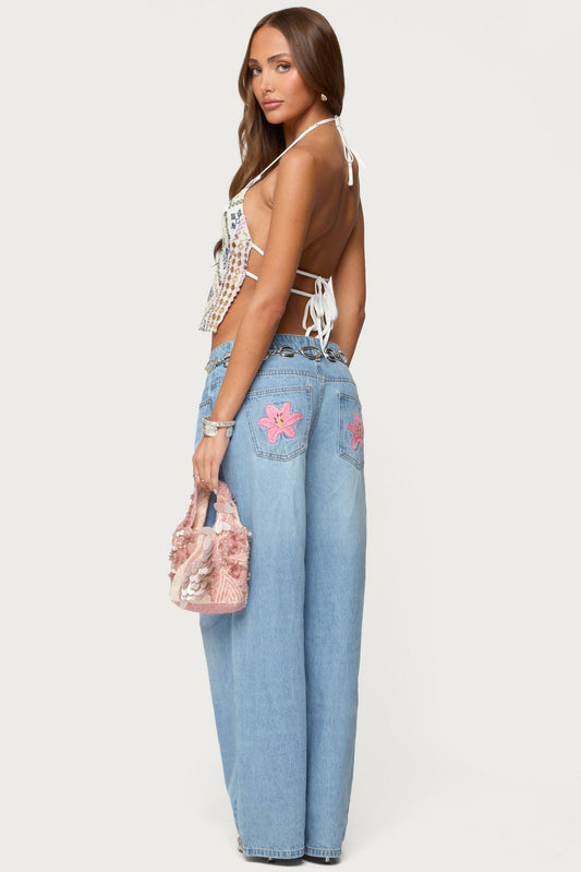 Mirra Embroidered Flower Low Rise Jeans