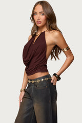 Mileva Cuff Deep Cowl Neck Top