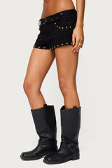 Studded Faux Suede Micro Shorts