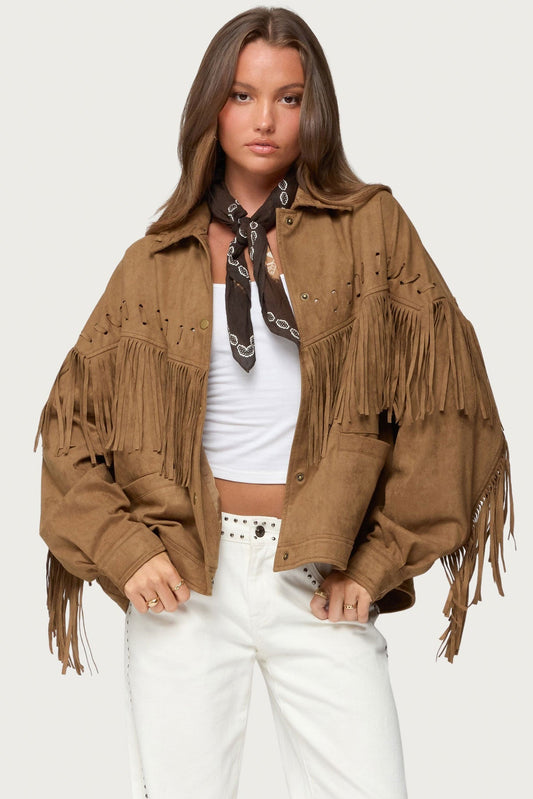 Evonka Fringe Faux Suede Jacket