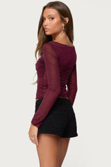 Oona Sheer Gathered Long Sleeve Top