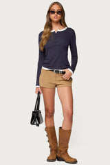 Contrast Layered Look Henley Top