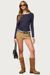 Contrast Layered Look Henley Top