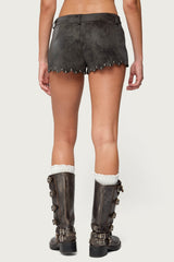 Zarina Studded Faux Suede Shorts