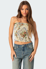 Floral Tapestry Lace Up Corset