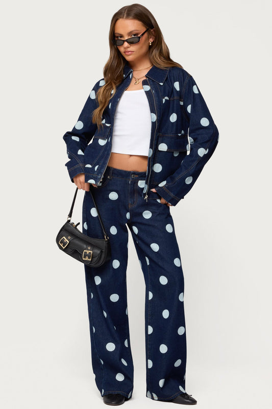 Leyah Polka Dot Low Rise Jeans