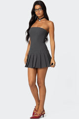 Pleated Drop Waist Mini Dress