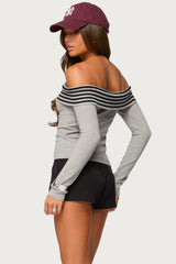Leetal Stripey Foldover Knit Top