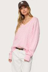 Polly V Neck Cable Knit Sweater
