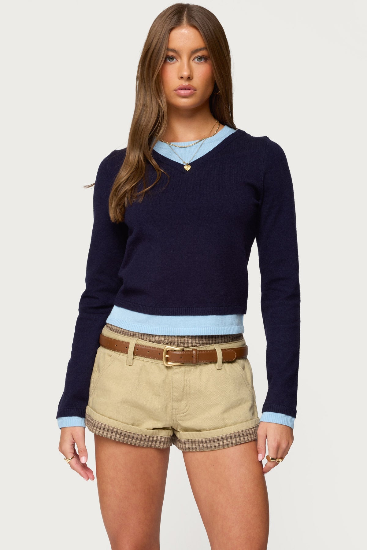 Marthie Layered Knit V Neck Top