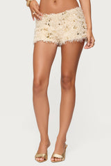 Faux Feather Sequin Micro Shorts