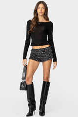 Leopard Ruffled Mesh Micro Shorts