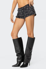 Leopard Ruffled Mesh Micro Shorts