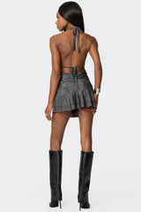 Metallic Backless Halter Mini Dress