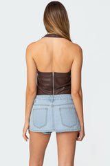 Draped Faux Leather Halter Top