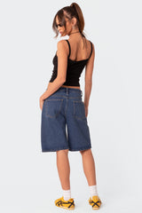 Oversized Low Rise Denim Bermuda Shorts