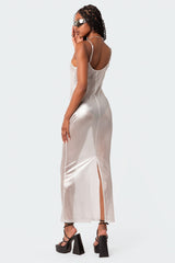 Nyla Sheer Glittery Back Slit Maxi Dress