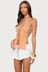 Sequin Knit Split Front Backless Top