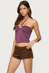 Abstract Metal Detail Halter Top