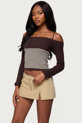 Darya Striped Off Shoulder Knit Top