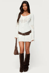 Shaia Pointelle Knit Mini Dress