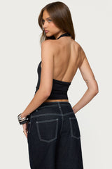 Coraline Button Cutout Halter Top