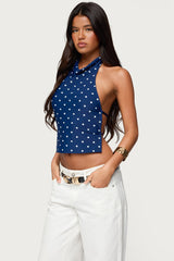 Raiya Polka Dot Backless Halter Top