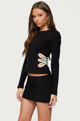 Contrast Cut Out Long Sleeve Top